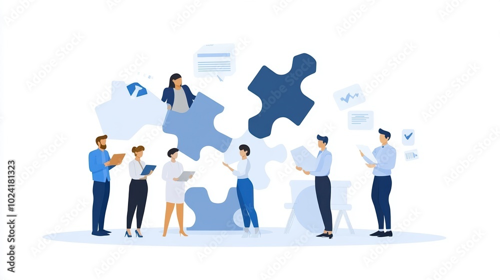 Team collaboration with puzzle pieces on white background. Team collaboration with puzzle pieces on white background.
