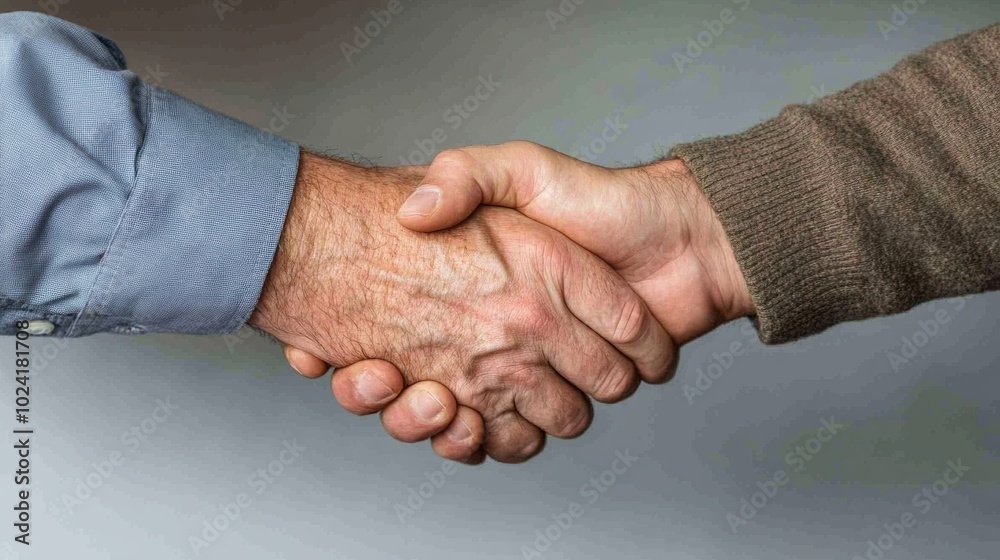 Two hands shaking, symbolizing partnership and agreement. Two hands shaking, symbolizing partnership and agreement.
