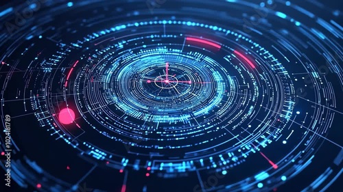 Wallpaper Mural A close-up of a digital interface with concentric circles and glowing lines in blue and red Torontodigital.ca