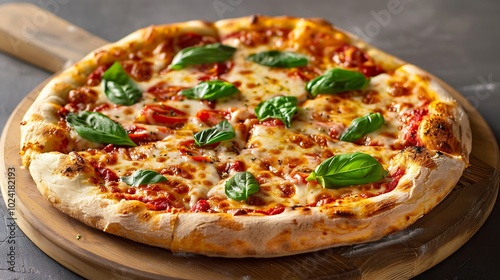 A classic margherita pizza fresh from the oven