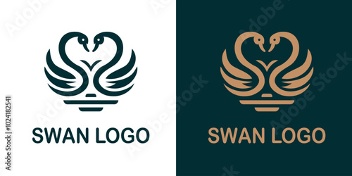 Elegant swan logo design featuring two swans forming a heart shape with their necks, symbolizing love and grace. Ideal for luxury brands, wedding services, or nature-themed businesses