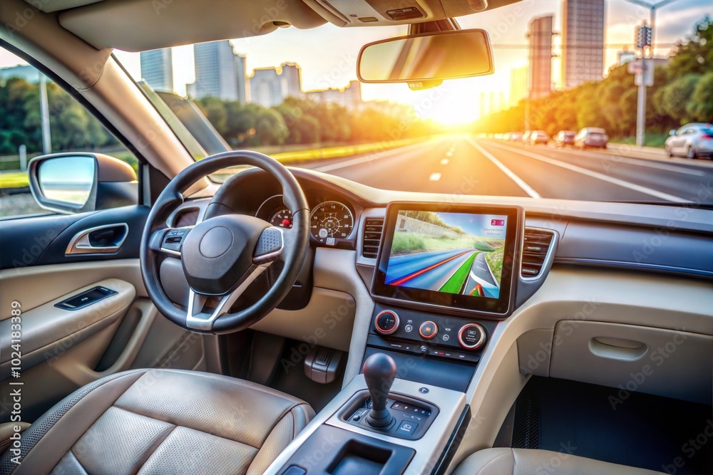 Cityscape view from self-driving car gps navigation and artificial intelligence
