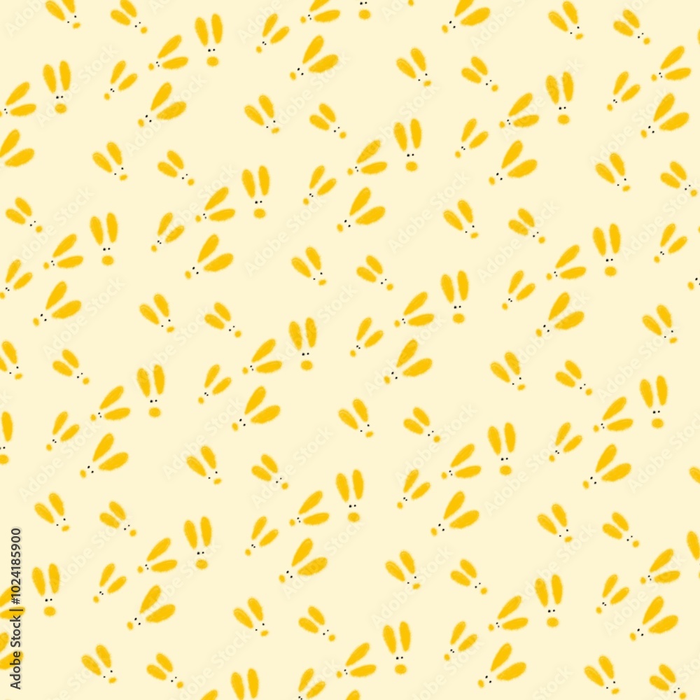Seamless pattern abstract doodle with rabbits on yellow background for fabric texture textile print paper and wrapping Seamless pattern abstract doodle with rabbits on yellow background for fabric texture textile print paper and wrapping