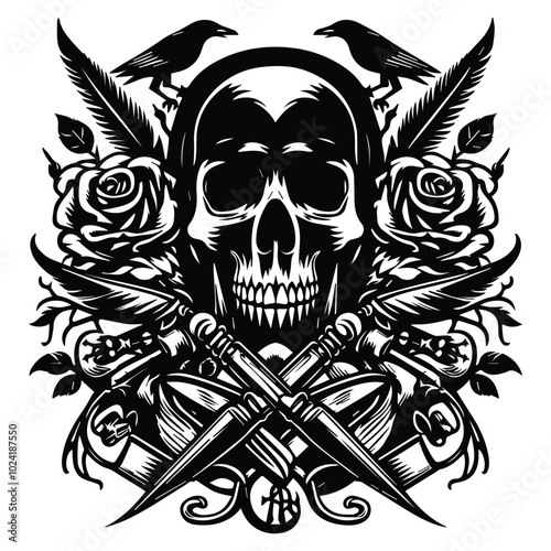 A detailed vector image featuring a skull wearing a crown and smoking a cigar, representing a bold and edgy aesthetic. photo