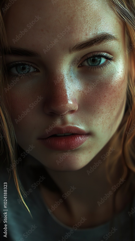 Close-Up Portrait of a Woman with Blue Eyes Close-Up Portrait of a Woman with Blue Eyes