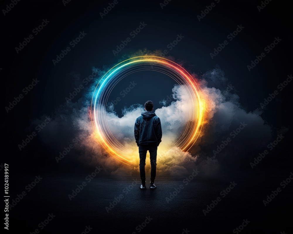 A person surrounded by a glowing rainbow, symbolizing the spectrum of positive emotions. A person surrounded by a glowing rainbow, symbolizing the spectrum of positive emotions.