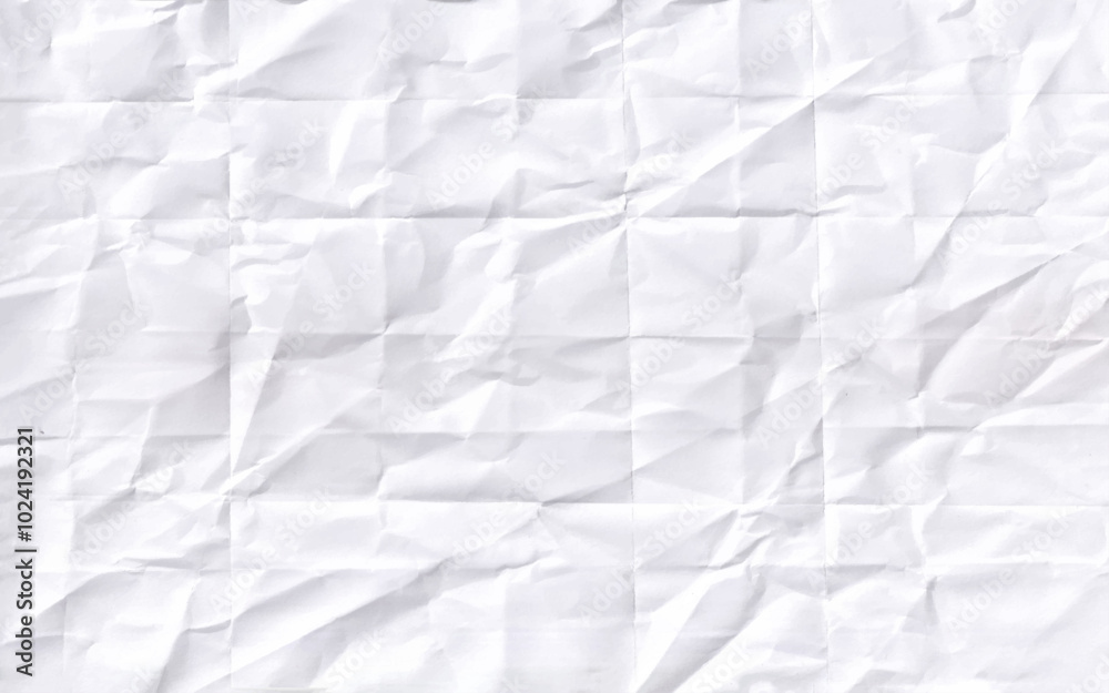 Realistic crumpled paper texture vector. Isolated rough grunge old blank. White realistic paper wrinkled effect.