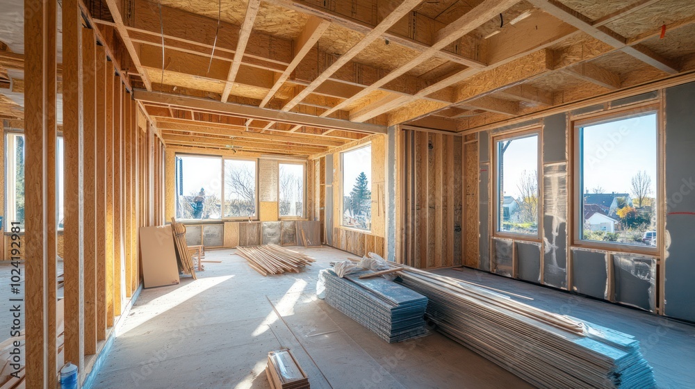 A construction site for a passive house, where builders are integrating advanced ventilation systems and airtight sealing to minimize energy consumption A construction site for a passive house, where builders are integrating advanced ventilation systems and airtight sealing to minimize energy consumption