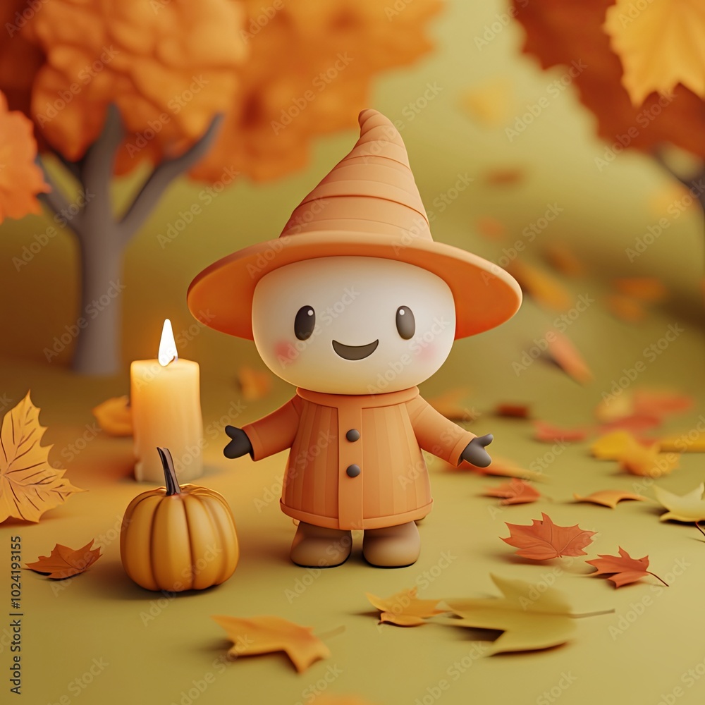 Minimal 3D cartoon icon of a cute Halloween costume character, surrounded by a fall landscape with scattered autumn leaves, and a small candle flickering nearby, capturing a cozy yet spooky vibe
Minimal 3D cartoon icon of a cute Halloween costume character, surrounded by a fall landscape with scattered autumn leaves, and a small candle flickering nearby, capturing a cozy yet spooky vibe