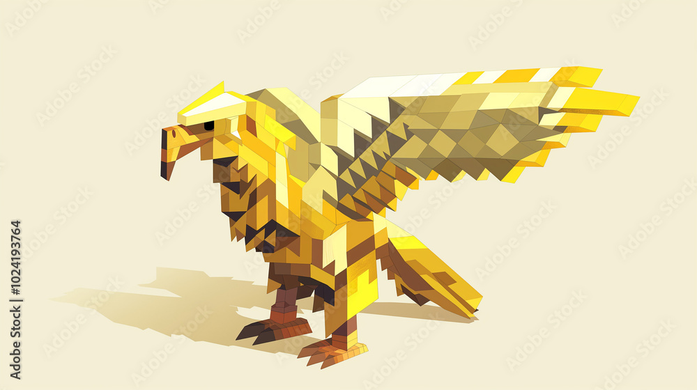 Naklejka premium Illustration of a yellow eagle bird, isometric design, pixel art
