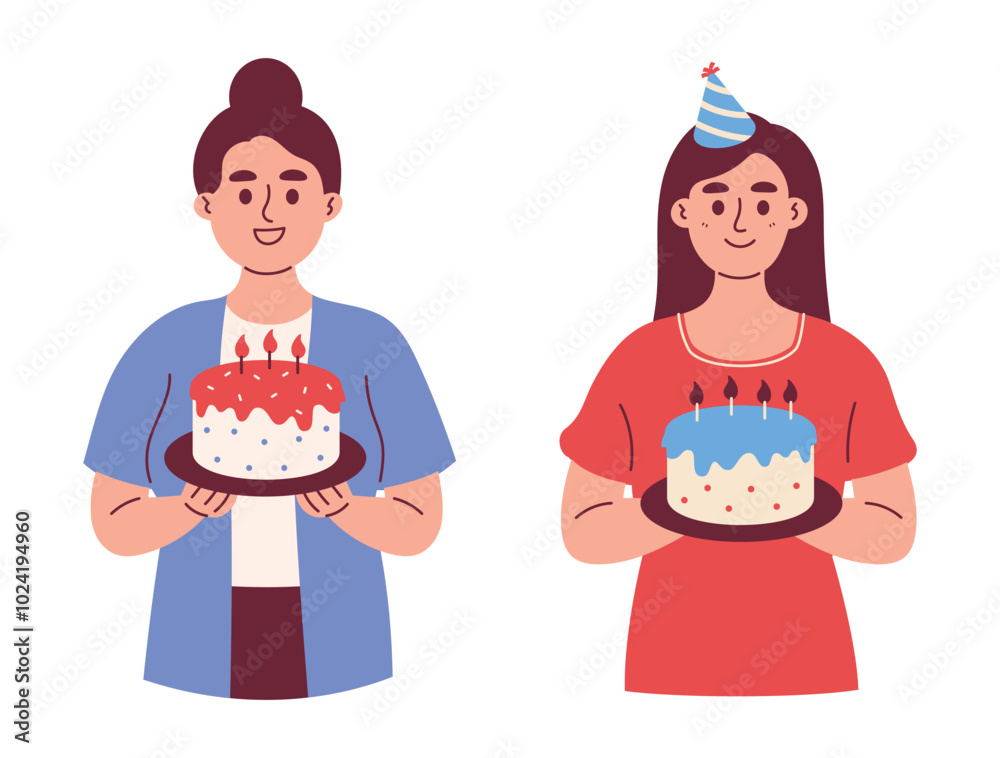 Woman Holding Birthday Cake Celebrating Birthday Party Woman Holding Birthday Cake Celebrating Birthday Party