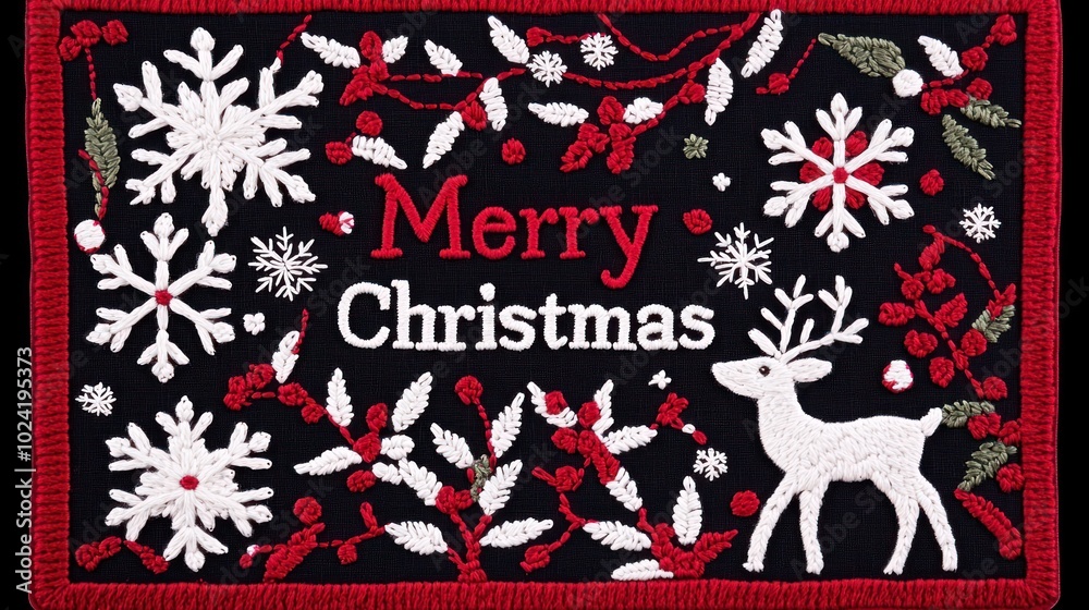 Festive Christmas Cross-Stitch with Snowflakes and Reindeer | Handmade Holiday Embroidery on Fabric Festive Christmas Cross-Stitch with Snowflakes and Reindeer | Handmade Holiday Embroidery on Fabric