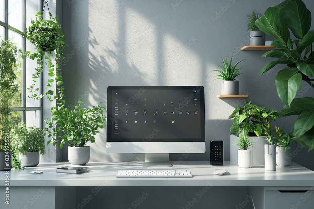 A modern desk calendar for the year 2025, with minimalistic fonts and clean lines, surrounded by high-tech gadgets and futuristic decor A modern desk calendar for the year 2025, with minimalistic fonts and clean lines, surrounded by high-tech gadgets and futuristic decor