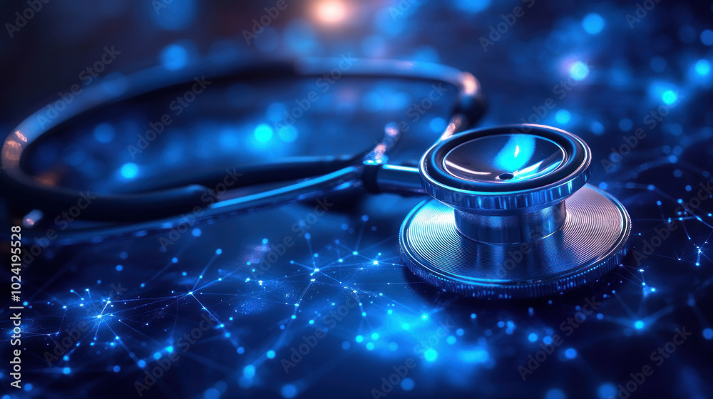 A modern medical icon with a stethoscope and a cross, representing general healthcare services in a sleek, professional style A modern medical icon with a stethoscope and a cross, representing general healthcare services in a sleek, professional style