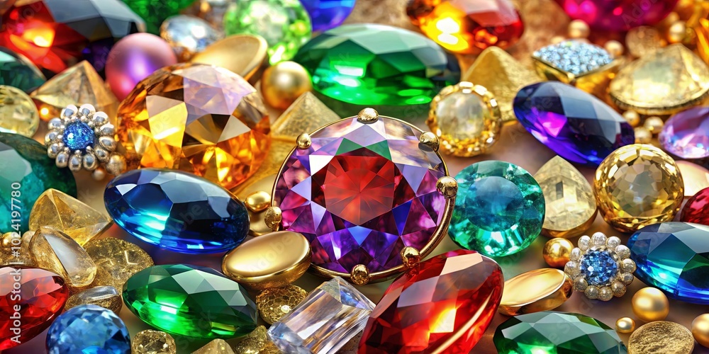 A Luxurious Collection of Sparkling Gems Displayed in a Vibrant Array of Colors, Highlighting the Facets and Luster of Each Precious Stone