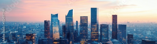Stunning city skyline at sunset, showcasing modern architecture against a vibrant sky. A perfect urban landscape for inspiration.