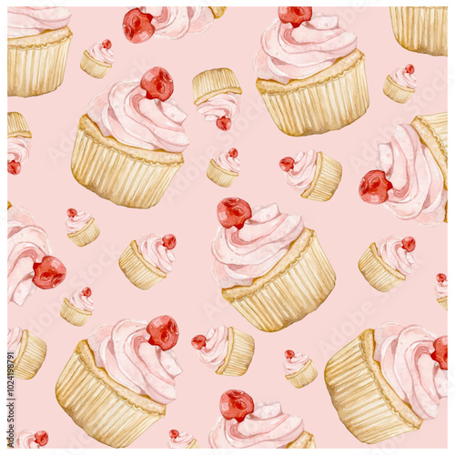 Cupcake background image painted with watercolors