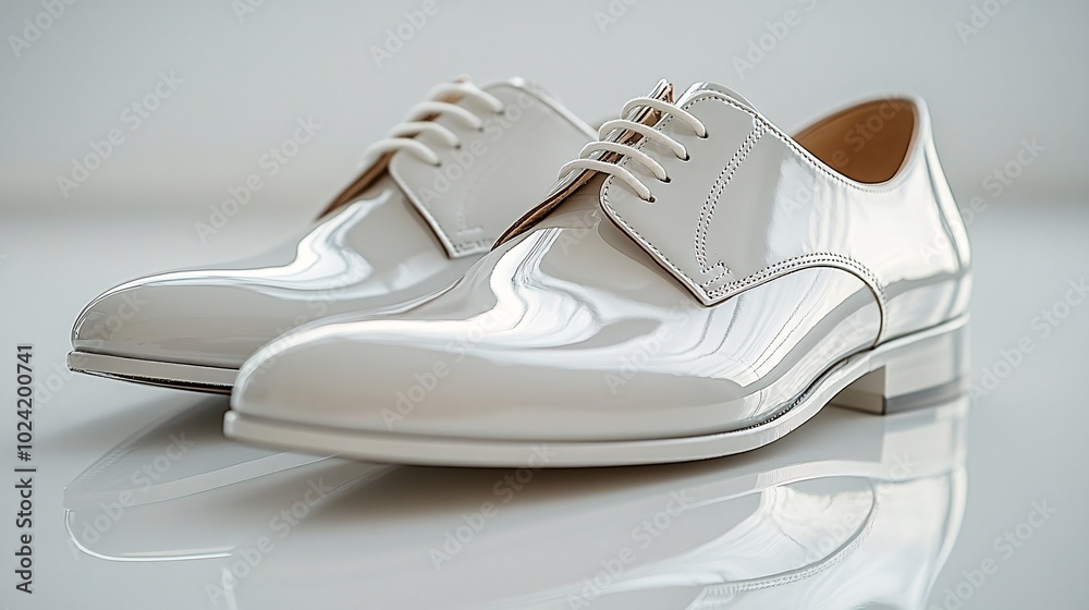Elegant white dress shoes with a polished finish, featuring traditional lace-up design. Perfect for formal occasions and stylish dressing.