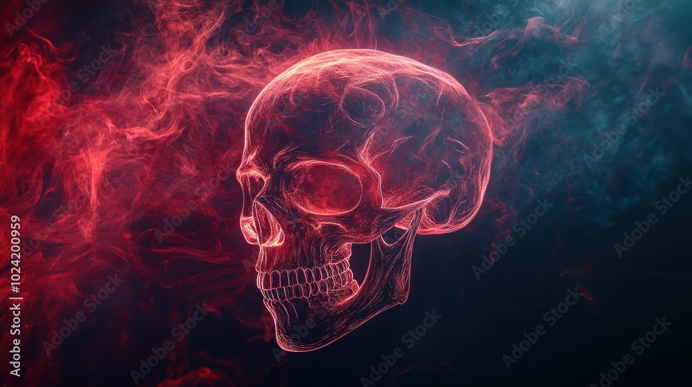A glowing skull surrounded by colorful smoke, evoking a mystical and eerie atmosphere. A glowing skull surrounded by colorful smoke, evoking a mystical and eerie atmosphere.