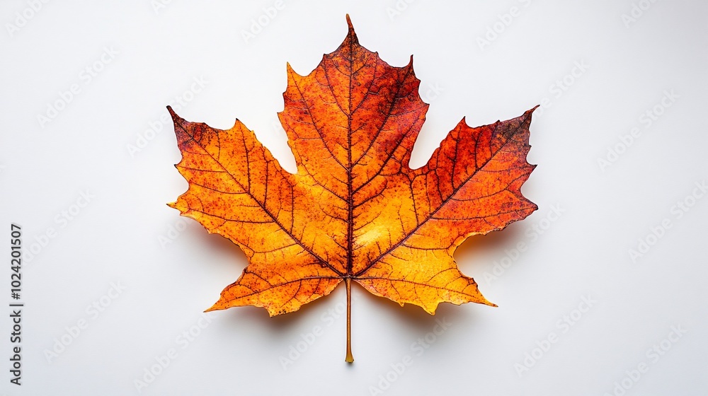 A vibrant orange maple leaf rests against a white background, showcasing the beauty of autumn. A vibrant orange maple leaf rests against a white background, showcasing the beauty of autumn.