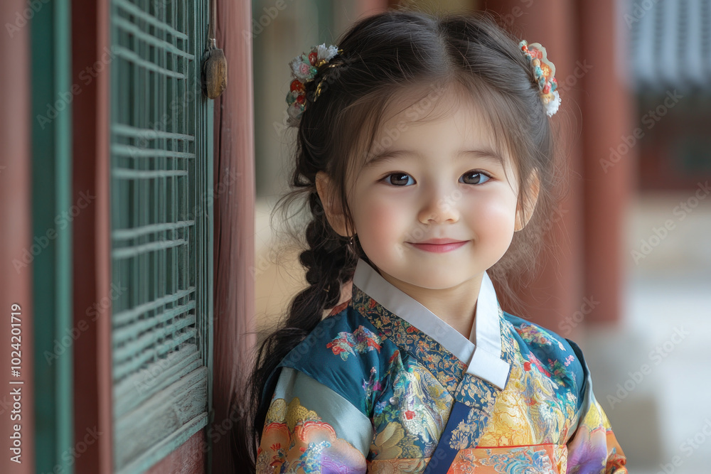 Australian little girl in traditional hanbok costume at korean village palace Australian little girl in traditional hanbok costume at korean village palace