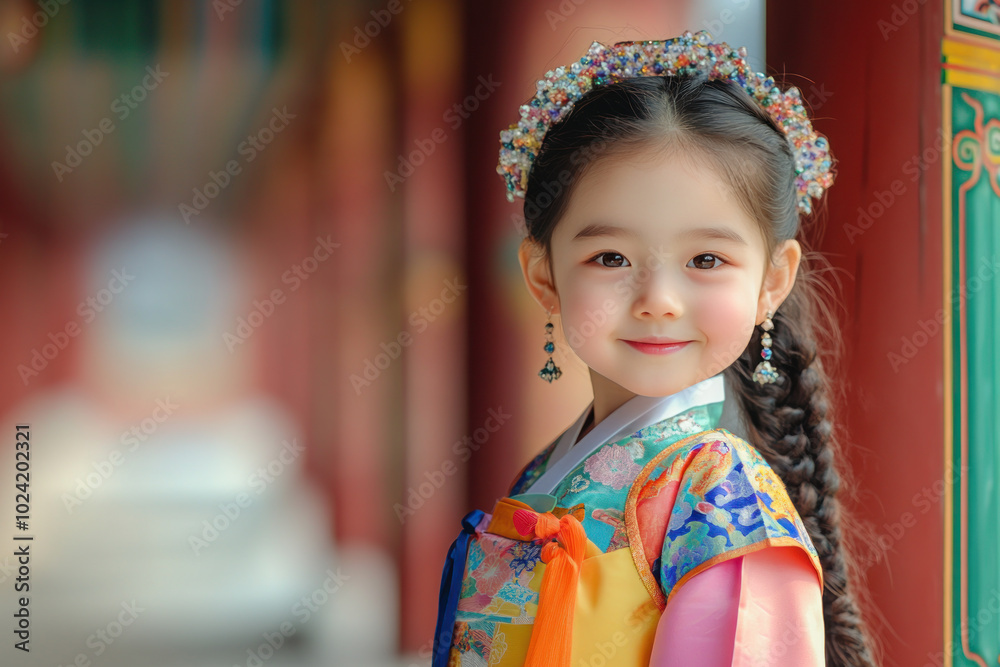 Germany little girl in traditional hanbok costume at korean village palace Germany little girl in traditional hanbok costume at korean village palace