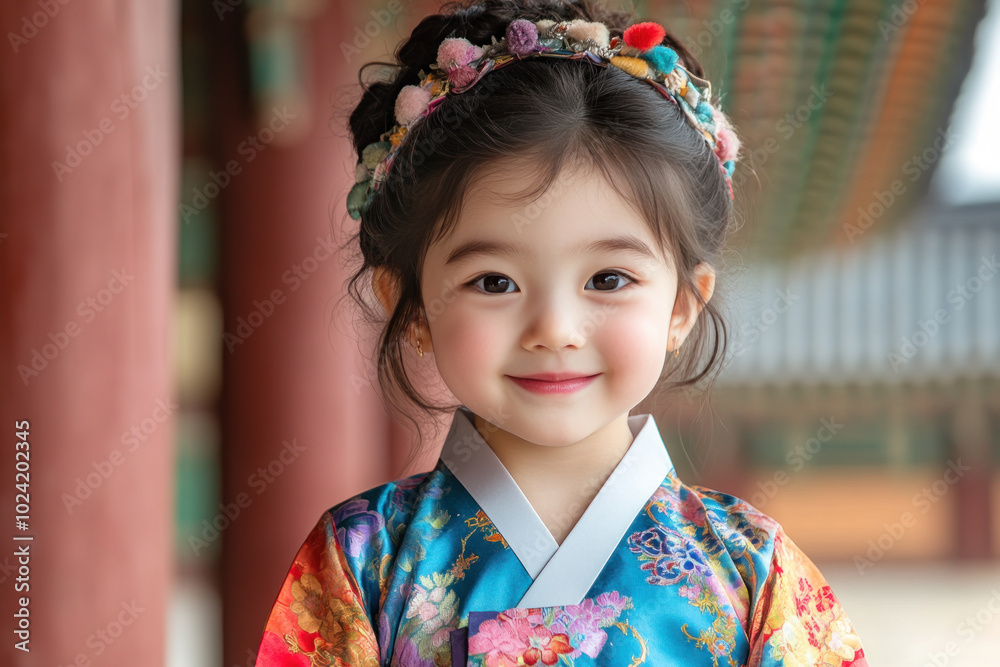 Germany little girl in traditional hanbok costume at korean village palace Germany little girl in traditional hanbok costume at korean village palace