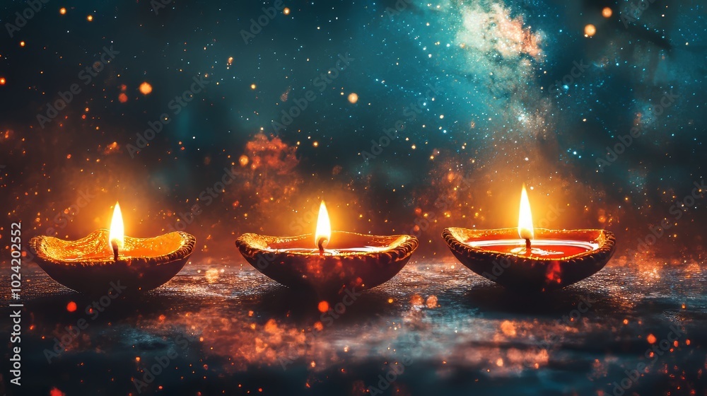 Three candles are lit in a row on a table. The candles are lit in a way that they are all lit at the same time Three candles are lit in a row on a table. The candles are lit in a way that they are all lit at the same time