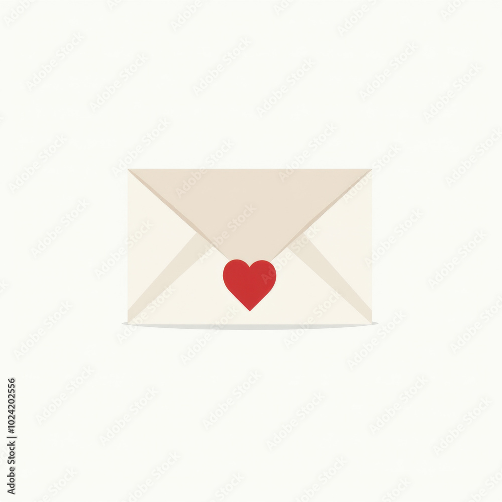 Envelope with a heart icon on a white background, simple illustration, Valentine's Day concept