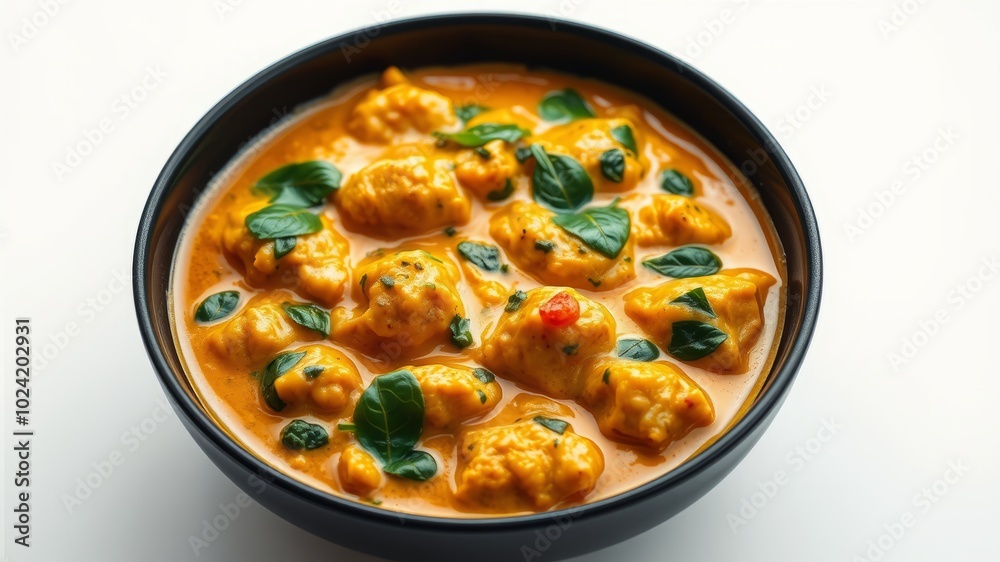 Chicken Tikka Masala with Spinach in a Black Bowl - High Resolution Photorealistic Image for Culinary and Food Chicken Tikka Masala with Spinach in a Black Bowl - High Resolution Photorealistic Image for Culinary and Food