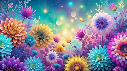 A Dreamy Tapestry of Vibrant Blooms, Shimmering with Ethereal Light and Surrounded by Lush Foliage