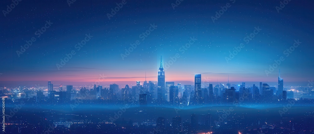 Stunning cityscape at dusk, with a vibrant skyline bathed in blue and pink hues, capturing the serene beauty of the urban landscape. Stunning cityscape at dusk, with a vibrant skyline bathed in blue and pink hues, capturing the serene beauty of the urban landscape.