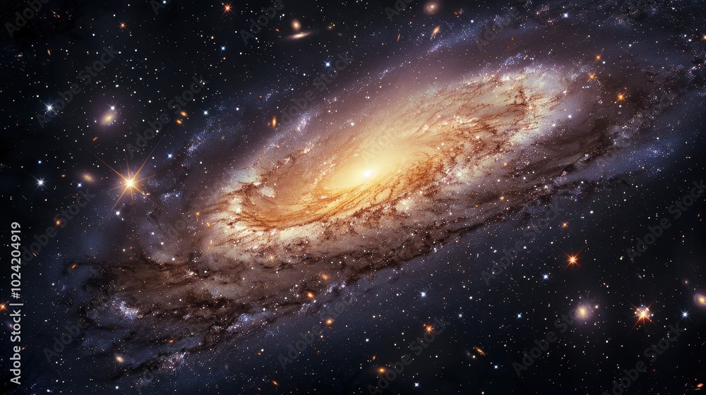 Stunning spiral galaxy in deep space, showcasing brilliant stars and cosmic beauty. An awe-inspiring view of the universe's wonders.