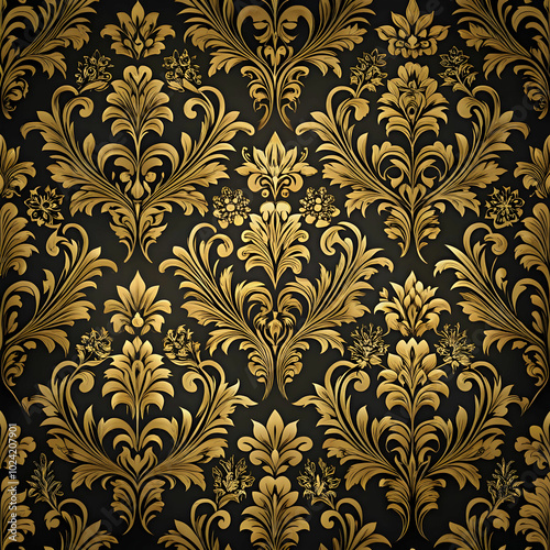 Wallpaper Mural a black and gold wallpaper with a floral pattern Torontodigital.ca