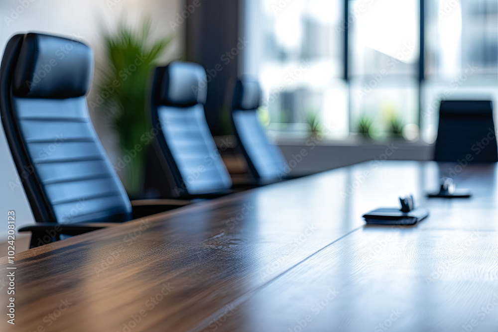Office interior with a large conference table and video conferencing setup Office interior with a large conference table and video conferencing setup