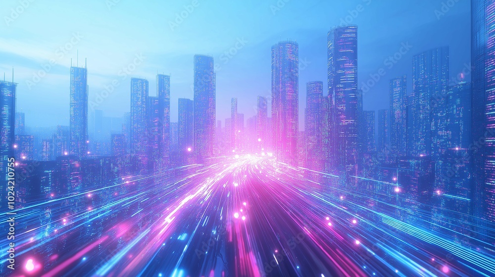 Futuristic Cityscape with Neon Lights and Motion Effects Futuristic Cityscape with Neon Lights and Motion Effects