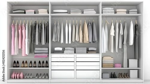 Organized Modern Closet with Stylish Clothing and Accessories