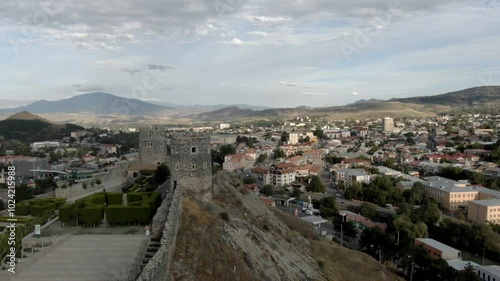 Aerial Drone View of Akhaltsikhe, Georgia – Stunning Fortress and Scenic Landscape