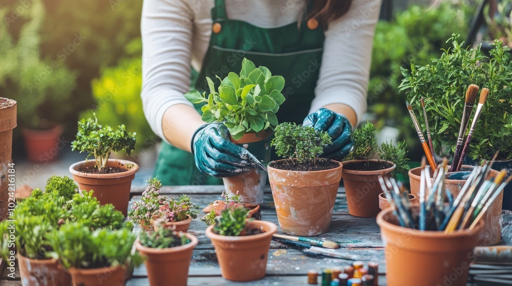 Hands Gardening with Small Plants in a Sunlit Space Hands Gardening with Small Plants in a Sunlit Space
