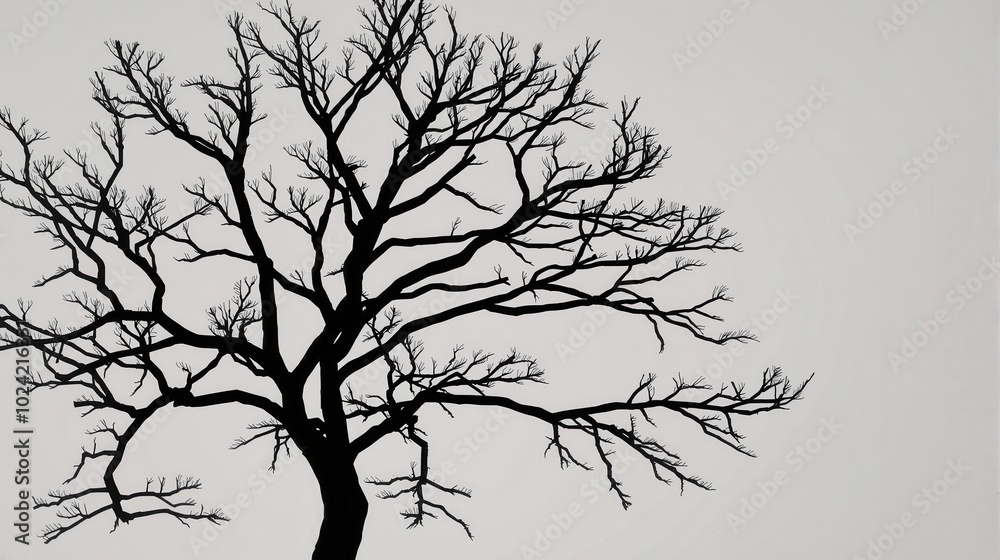 Obraz premium Generative AI, This image captures the essence of minimalist nature, featuring a single tree standing alone in a vast, featureless white space