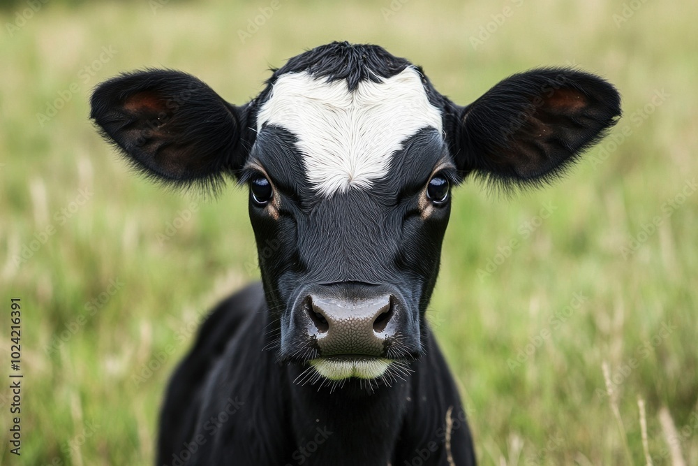 Young Cow in a Green Field Under Natural Light Young Cow in a Green Field Under Natural Light