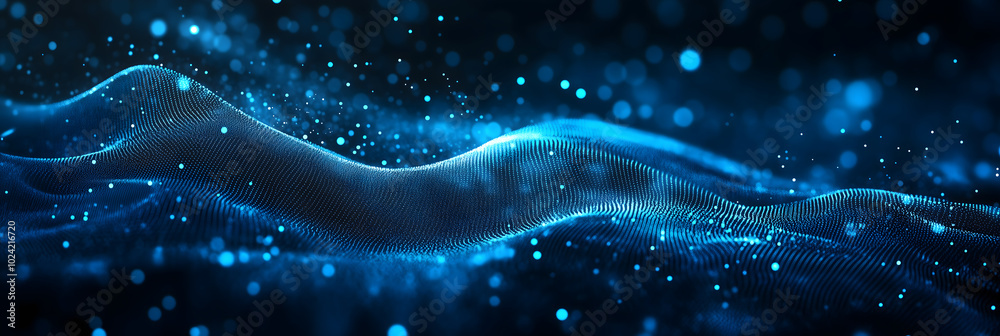 Abstract digital wave of blue light particles, futuristic technology concept, data visualization, network connection illustration Abstract digital wave of blue light particles, futuristic technology concept, data visualization, network connection illustration