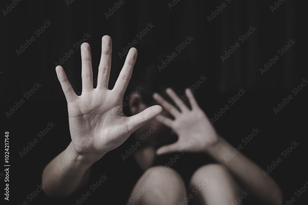 Fototapeta premium Stop sexual harassment and violence against women, rape and sexual abuse concept, The concept of stopping violence against women and rape. International Women's Day