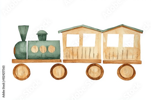 simple hand made drawing of a choo choo steam train on white background - nusery decoration photo