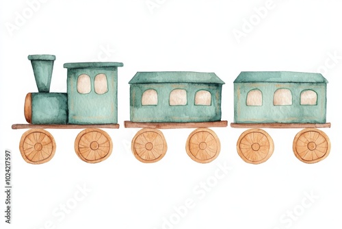 simple hand made drawing of a choo choo steam train on white background - nusery decoration photo