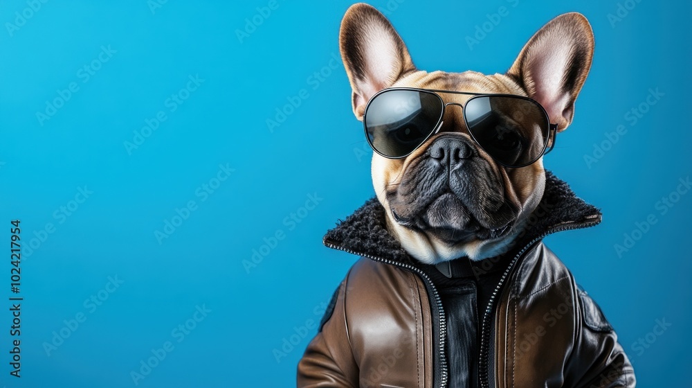 Stylish French Bulldog in Sunglasses and Jacket
