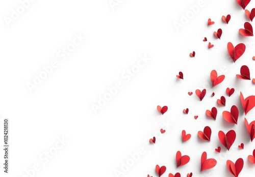 A white background with red paper hearts scattered on the right side, creating an elegant and romantic for a Special Day design.