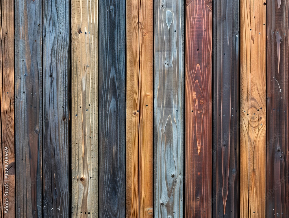 Fototapeta premium Richly colored wood planks make a vibrant and rustic backdrop.