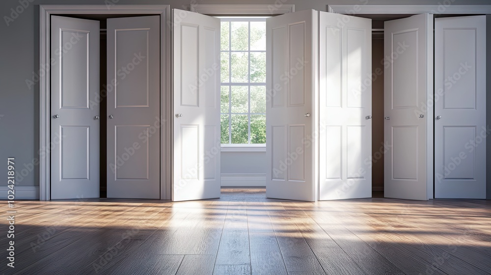 Open Doors in Spacious Room with Natural Light Open Doors in Spacious Room with Natural Light