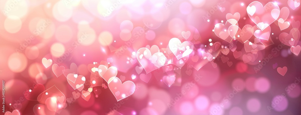 Blurred background with heart-shaped bokeh lights for a Special Day, using a pink and white color palette Blurred background with heart-shaped bokeh lights for a Special Day, using a pink and white color palette